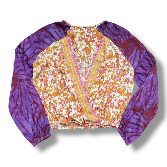 Free People Cruisin Together Mixed Print Puff Sleeve Surplice Top | Large - Picture 9 of 15